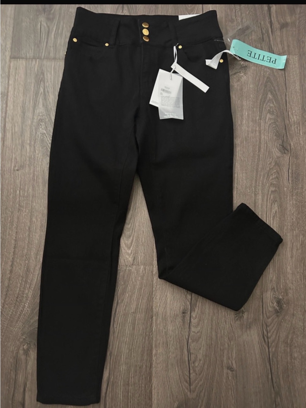 Tahari Black Skinny Jeans with Gold Buttons